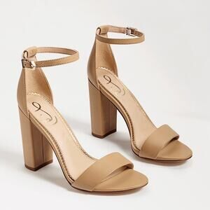 Sam Edelman Yaro Block Heels Sandal Size 8.5 Beige Nude Leather Party Wedding